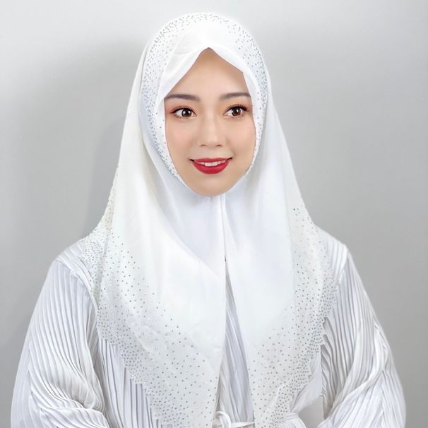 Muslim Accessories "Elegant Rhinestone-Trimmed Chiffon Square Scarf – Versatile Headwrap & Shawl For Women, Lightweight & Stylish"_ecoleips.com