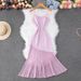 Women's Clothing Suspender Skirt High Grade Sense Of Slim Fit Does Not Show Cross Waist Temperament Knitted Splicing Perspective Fishtail Long Skirt_ecoleips.com