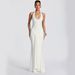 Elegant Halter Neck Bodycon Dress With Flowing Ribbon Accents - Slim-Fit Long Formal Gown In White, Black & Sky Blue (S/M/L)_ecoleips.com