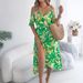 Real Shot Of Spring/summer European And American Off-shoulder Cross V-neck Floral Strap Long Dress For Vacation._ecoleips.com