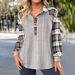 Women's Clothing Autumn Plaid Striped Stitching Retro Pullover Sweater T Shirt_ecoleips.com