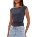 Women's Clothing Slim Fit Cropped T-Shirt Boat Neck Casual Fashion Pleated Short Top American Style Summer New Arrivals_ecoleips.com