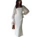 Women's Clothing Long Sleeved U Neck Slim Fishtail Floor Length Wedding Dress Gauze Tube Top Toast Dress Outdoor Shooting Long Skirt_ecoleips.com