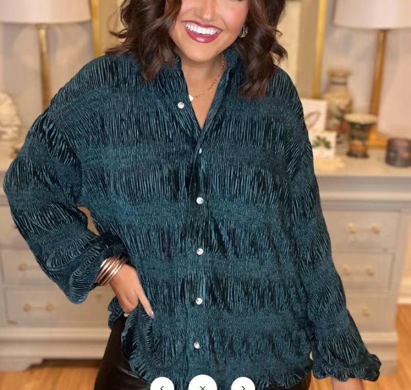 Women's Clothing Women's Hot Product Velvet Simple Loose Multi Row Button Shirt_ecoleips.com