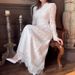 Elegant Lace Embroidery Hollow Evening Dress Lady Fashion High Waist Slim Long Dress Sexy V-neck Long Sleeve Solid Banquet Dress_ecoleips.com