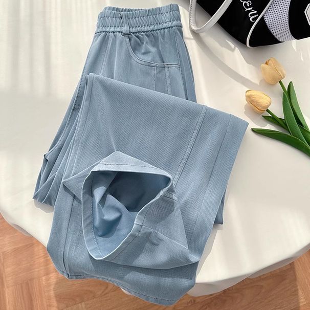 Women's High-Waisted Tencel Denim Wide Leg Pants Spring/Summer Thin Loose Fit Ice Silk Flowing Straight Leg Floor-Length_ecoleips.com