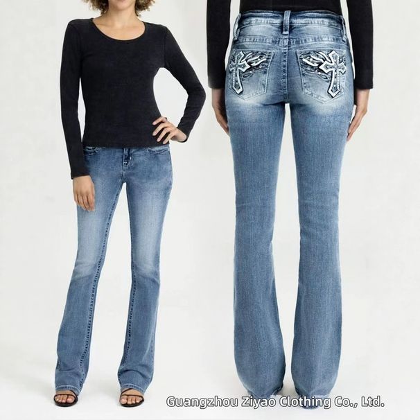 Summer Low Rise Stretch Slim Fit Flared Jeans for Women American Retro Style Cross Embroidery New Style 2026_ecoleips.com