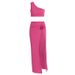 New Summer Women Sexy Backless Asymmetrical Shoulder Top Bodycon Split Midi Skirt Two Piece Matching Dress Set Outfit_ecoleips.com