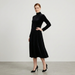 Freeacy Women's Elegant Black Velvet Turtleneck Long Sleeve A-Line Midi Dress Formal Evening Party Swing Dress For Banquet_ecoleips.com