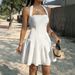 Pure & Flirty Halter Neck Dress – Corset Waist Mini Dress With Ruffle Hem, Summer Vacation Bodycon Dress (White, S/M/L/XL)_ecoleips.com