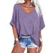 2025 Spring/Summer New Short Sleeved Summer Casual V-Neck Loose Top T-Shirt_ecoleips.com