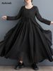 Black Vintage Pleated Ruffles Dresses For Women Autumn New Long Sleeve Loose Casual Dress Vestidos Fashion Elegant Clothes 2025_ecoleips.com