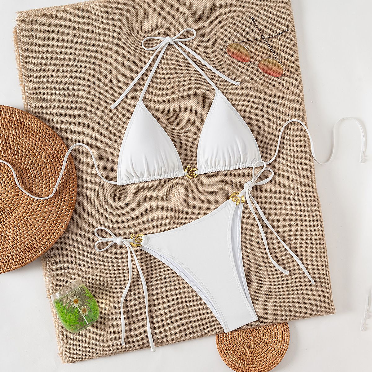 Women's Clothing Solid Color Strap Backless Sexy Split Swimsuit Bikini Bikini_ecoleips.com