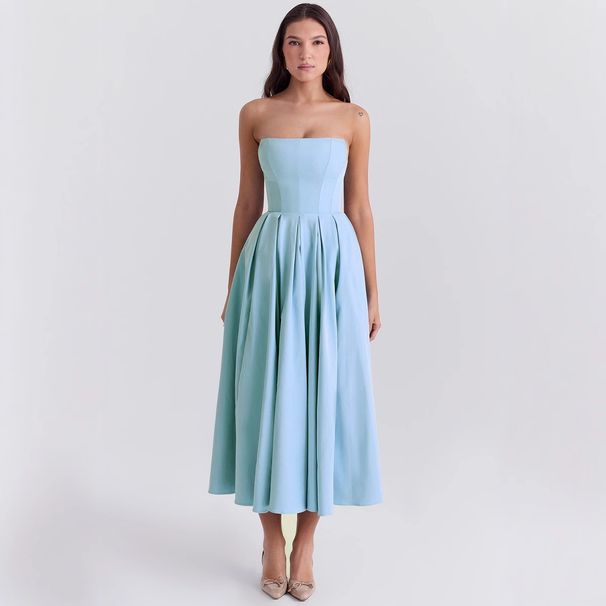 Sexy Women's Summer Outfit High-End Fishbone Strapless Pure Desire Style Slim Fit Backless Mid-Length Dress_ecoleips.com