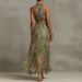 Elegant Neck Collar Sleeveless Plant Print Dress_ecoleips.com