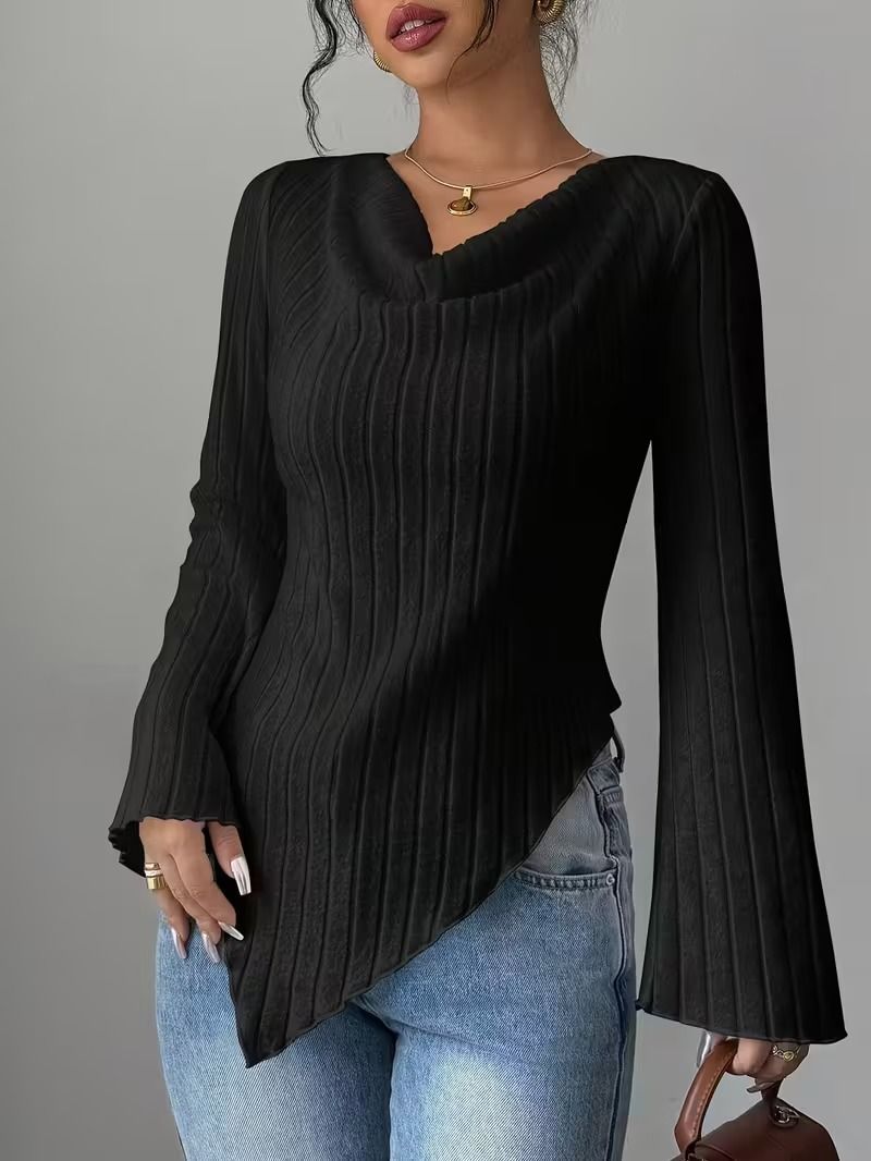 Women's V-Neck Long-Sleeve T-Shirt – Classic & Comfortable (White/Black/Brown, S-XXL)_ecoleips.com
