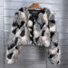 Women’s Cropped Faux Fox Fur Coat – Jacquard Dyed Point Short Jacket (Beige, Khaki, Gray, Coffee, S/M/L)_ecoleips.com