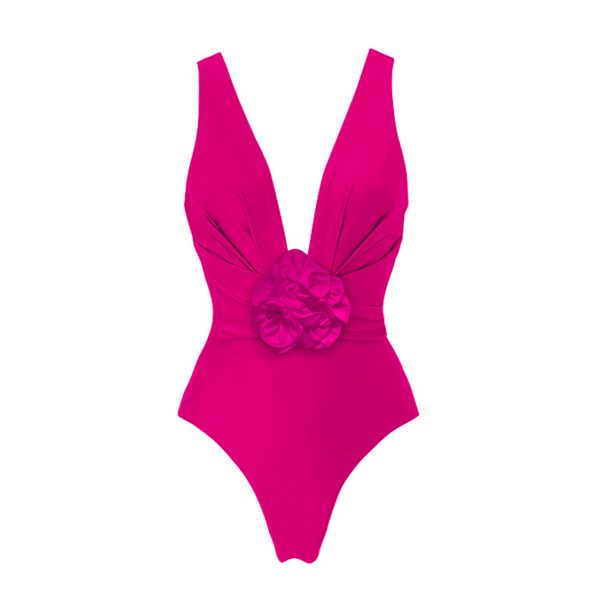 Women's one-piece swimsuit women's tight-fitting slim retro big flower swimsuit sexy belly-covering suit_ecoleips.com