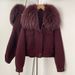 Women's Double-Faced Wool Coat With Removable Raccoon Fur Collar – Short Workwear Style (White Oats, Black, Greyish, Burgundy, Brown, White_ecoleips.com