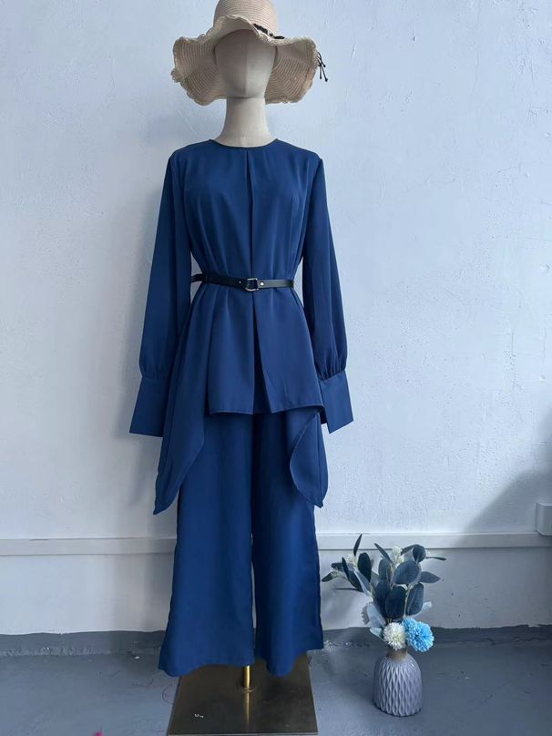 Women's Clothing Muslim Autumn Comfortable Casual Comfortable Waist Bat Shirt Long Sleeve Solid Color Suit_ecoleips.com
