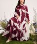 Plus Size Dress With Artistic Tie-Dye Print | V-Neck Long Sleeve Wrap Belt Maxi Dress | Elegant A-Line Flowy Dress For Women (Purple, 0XL-4XL)_ecoleips.com