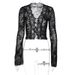 European And American Best-Selling Women's Clothing 2024 Autumn New Fashion Printed Sexy Mesh Lace Cardigan T-Shirt_ecoleips.com