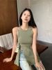 Retro Hong Kong-Style Knitted Camisole For Women, French Ruffled Slit Dress, Sexy Sleeveless Top For Outerwear_ecoleips.com