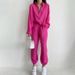 Women's Clothing new casual suit solid color lapel long-sleeved shirt top harem pants two-piece suit_ecoleips.com