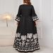 Aria Basics Aria Basics Cross-Border New Bell Sleeve Loose European And American Elegant Style V-Neck Printed Long Dress For Women_ecoleips.com