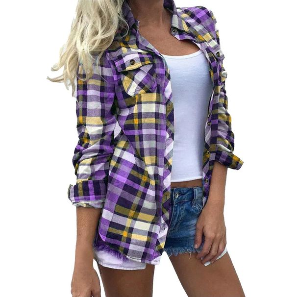 Women’s Checkered Shirt – Long Sleeve Casual Top (8 Colors) | S-XXL | Street Style & Office_ecoleips.com