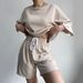 Women's casual suits for women half-sleeved round neck loose short-sleeved drawstring shorts two-piece suit_ecoleips.com