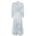 Elegant Floral Print Chiffon Dress With Lantern Sleeves & Peplum Hem - A-Line Long Dress For Women (Pink, Light Blue, Lavender)_ecoleips.com