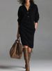 Elegant Lapel Collar Button Knitted Dress Casual Long Sleeve Ribbed Solid Midi Dress Fall Winter Fashion Draped Sweater Dresses_ecoleips.com