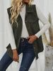 Women's Clothing Detail Button Stylish Corduroy Vest With Flap Detail Buttons - Casual Commuter Layering Piece For All Seasons (Olive Green, S/M/L/XL)_ecoleips.com