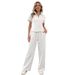 Women's Clothing Women's Solid Color Summer Fashion Casual Trousers Set Short Sleeve Lapel Top And Bottoms Style_ecoleips.com