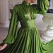 Spring/summer fashion color with waist, neck and skirt sexy avocado green dress_ecoleips.com