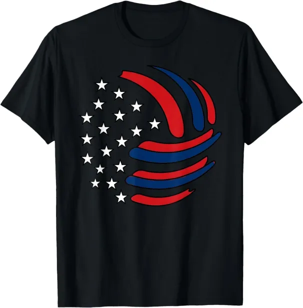 Women's T-Shirts Volleyball American Flag Patriotic USA Stars And Spikes T-Shirt_ecoleips.com