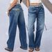Women's Patchwork Vintage Jeans - Retro High-Waisted Straight Leg Denim Pants With Contrast Stitching_ecoleips.com
