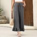 Women's Clothing Wide Leg Pants Drawstring Elastic High Waist Pleated Hem Wide Leg Pants With Pockets_ecoleips.com
