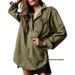 Women's Clothing V-Neck Denim Jacket – Trendy Long Sleeve Overshirt (Casual, Lightweight & Versatile Layering Piece)_ecoleips.com