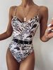 European And American Style Women's One Piece Swimsuit with Waist Buckle Metal Chain And Shoulder Straps Special Fabric Integrated Bikini 2019_ecoleips.com