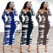 Women's Stretchy High-Slit Bodycon Dress Hooded Slim Fit Long Sleeve Printed Wrap Effect Dress plus Size Available_ecoleips.com