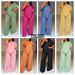 Summer Striped Women's Fashion Casual V Neck Slimming Wide Leg Pants Set Loose Fit_ecoleips.com