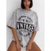 American High Street Vintage Washed Distressed Design Pure Cotton T-Shirt For Women Fashionable Versatile Casual Top Ins_ecoleips.com