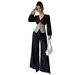 Women's V Neck Short Sleeved Top Elegant Solid Color Wide Leg Pants Two Piece Set Autumn Winter Fashion plus Size Available_ecoleips.com