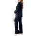 Spring Women's Pure Color Knit Set With Zipper, High Neck, And Striped Design-Two-Piece Home Wear Set_ecoleips.com