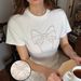 Nanyou Women's Short Sleeve Top High End Spring Summer round Neck Straight Bow Beads Design Casual Fashion T-Shirt_ecoleips.com