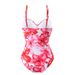 Women's Fashionable Sexy Swimsuit Red One Piece Chiffon Print Swimwear Set_ecoleips.com