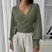 Women's V-Neck Wool Blend Sweater Top - Elegant Cross Strap Design, Winter Pullover For Casual & Office Wear_ecoleips.com