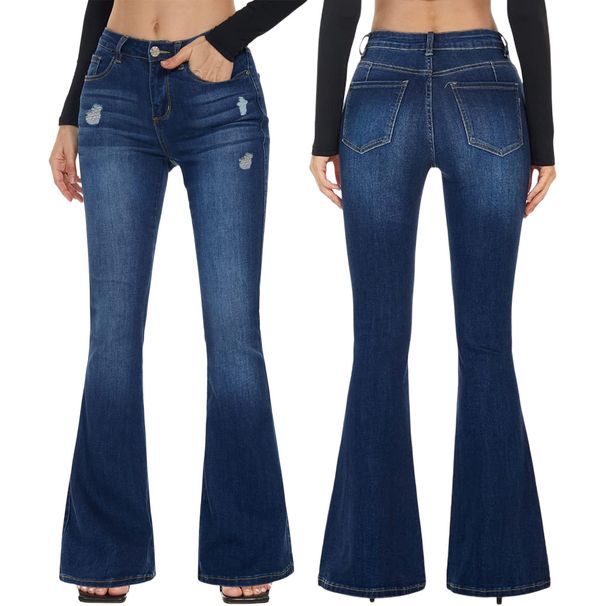 Women's Clothing Slim Denim High Elastic Bell Bottom Pants_ecoleips.com